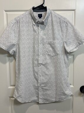 J. Crew White Short-Sleeve Button-Down Shirt with Tiny Navy Floral Print